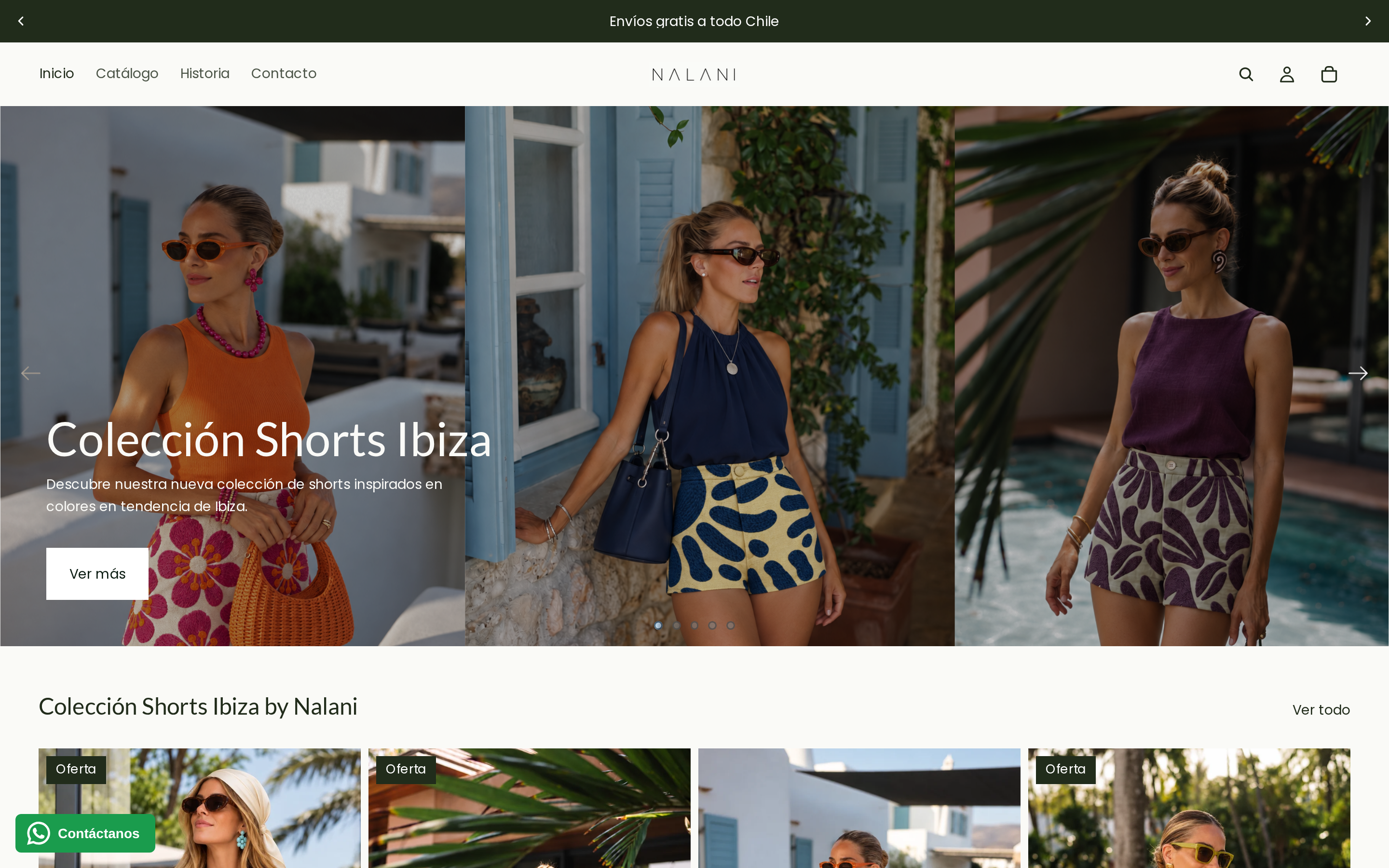 Sitio web de Nalani con su colección Shorts Ibiza